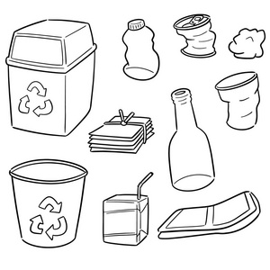 手绘垃圾桶回收垃圾的向量集照片