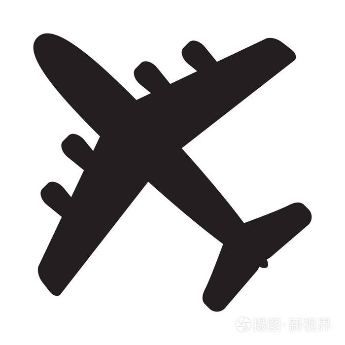 平面图标孤立在白色背景飞机符号上的平面样式飞机标志是黑色的矢量图