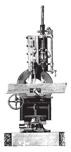 开槽机正面视图老式雕刻插图。 工业百科全书1875年