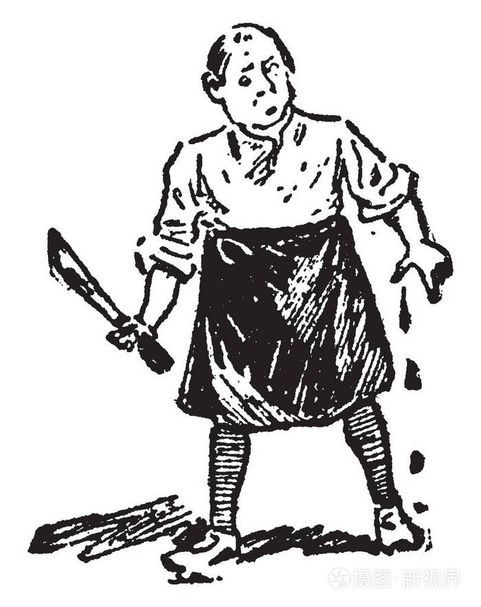 插画 这个插图代表屠夫是一个人,他的交易是切割和销售肉类在商店复古
