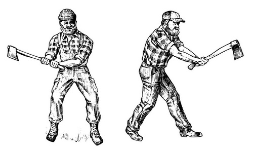 工人标签伐木工人或伐木工人用斧头.有胡子的传统男人.