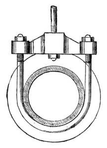 悬挂蒸汽管道支架在立面复古雕刻插图。 工业百科全书E.O.Lami1875。