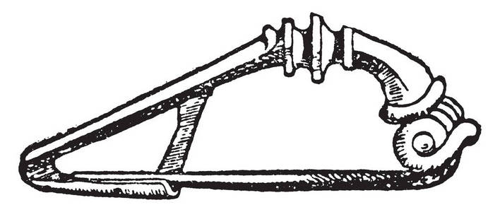 胸针有三角形图案，复古线绘图或雕刻插图。