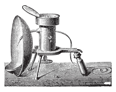 反光灯烧镁老式雕刻插图。 工业百科全书1875年