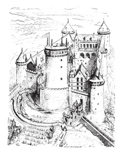 等距视图的Cocy城堡老式雕刻插图。 工业百科全书1875年