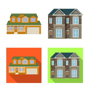 建筑和前面标志的向量例证。网站建筑和屋顶股票符号的收集