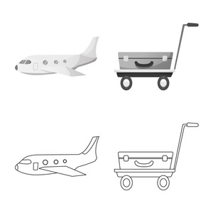 机场和飞机图标的矢量设计。网络的机场和平面股票符号集