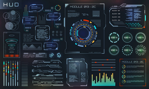 显示器和 Ui 集元素科幻未来用户界面技术和科学设计