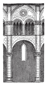 一个海湾内夫卢卡大教堂建筑大教堂圣马丁古典建筑框架，哥特式建筑卢卡大教堂圣马丁诺古典线绘图或雕刻插图。