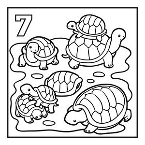 儿童着色书七只乌龟