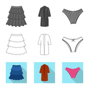 女性与服装符号的矢量设计。妇女的收藏和穿戴股票标志为网