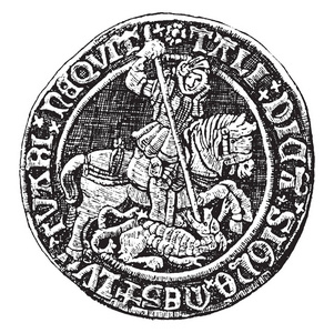 乔治诺布尔的反面，它被赋予它，以区别于早期的英国金币，名为贵族，复古线绘图或雕刻插图。