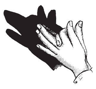 手影图这幅画代表的是狼的手影,复古线绘图或雕刻插图.照片