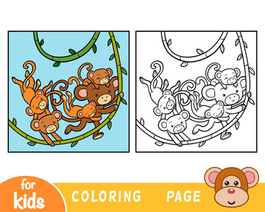 五只猴子的儿童着色书
