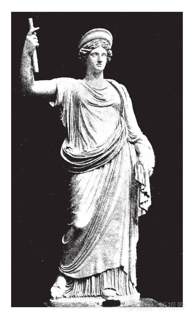 这是赫拉的照片在希腊神话中她被称为婚姻和出生女神老式线条绘画或
