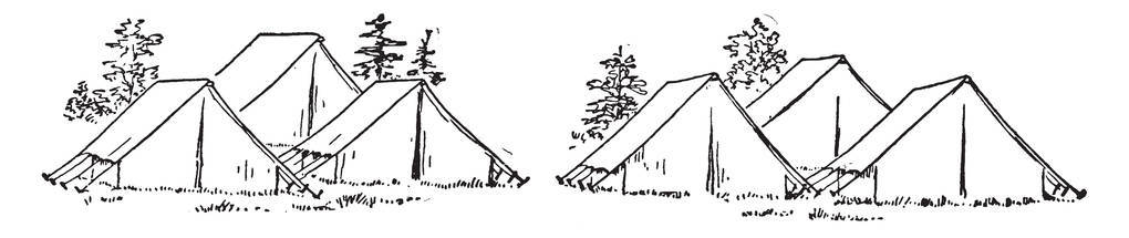  disaster victims. Illustrations shows Six tents grouped into 3 