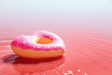 晴天粉红湖上漂浮的充气环