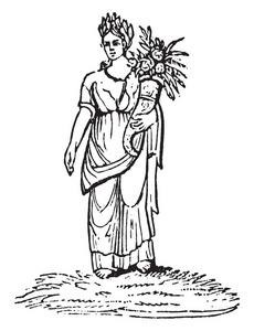 他在古罗马宗教中是胜利女神的化身,老式线条画或雕刻插图