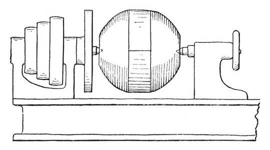 这个插图代表了如何创建一个离心调速器球旋转车床复古线绘图或雕刻插图。
