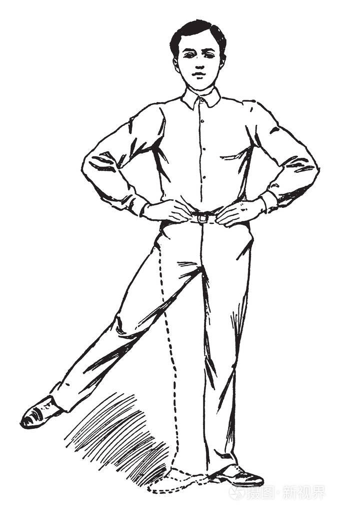 一个男人翘着双腿侧着一幅老式的线条画或雕刻插图