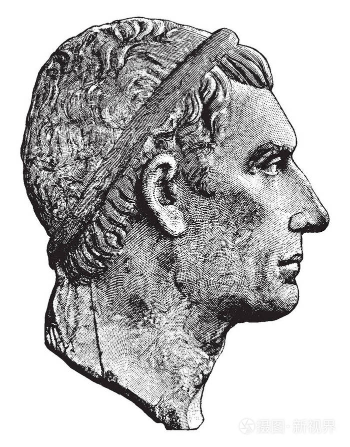 朱利叶斯凯撒半身像他是一位罗马是一位普通的老式线条画或雕刻插图