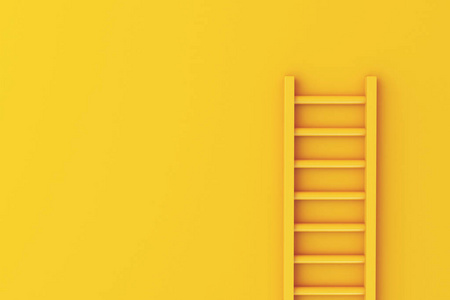 三维插图。 黄色墙壁背景上的梯子。 商业概念。