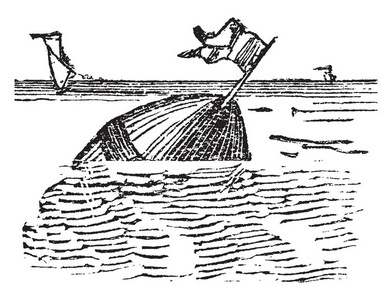 浮标，尤指一种漂浮的标记，以指出物体在水中的位置，古董线绘图或雕刻插图。