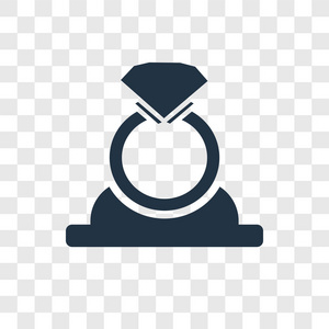 钻石戒指图标在时尚的设计风格。 钻石戒指图标隔离在透明背景上。 钻石戒指矢量图标简单和现代平面符号的网站移动标志应用程序UI。 