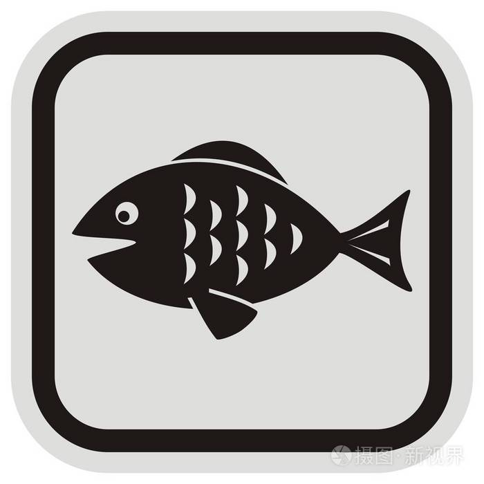 鱼在灰色的最低点,黑色的帧矢量图标