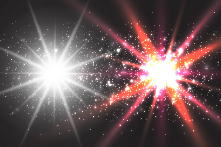 光效辉光. 星星闪烁的亮片. 抽象空间背景. 闪光高亮光束.