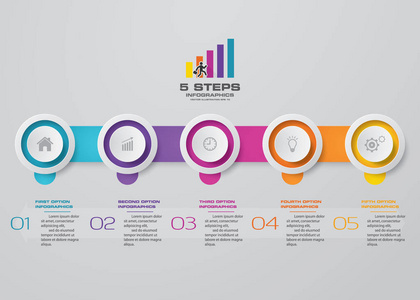 5个步骤的时间表信息要素。 五步信息矢量横幅可用于工作流布局图展示教育或任何数字选项。 eps10。