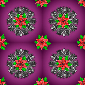 背景纹理壁纸花卉主题紫色灰色和绿色。 抽象民族向量无缝模式。 部落艺术博霍印刷老式花背景。