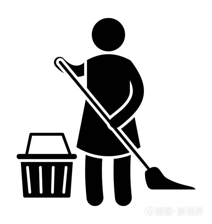 志愿者用扫帚打扫地板