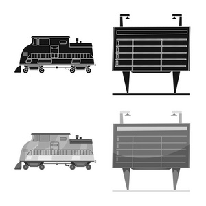 列车和车站符号的孤立对象。网上火车票股票符号的收集