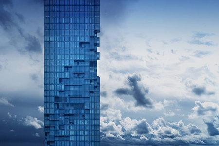 阴天背景下的现代玻璃摩天大楼