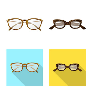 眼镜和框架符号的孤立对象。收集眼镜和附件矢量图标的股票