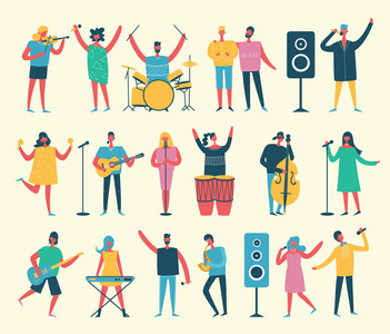 有音乐家和乐器的音乐节海报图片