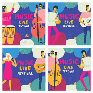 一套爵士音乐节海报，包括音乐家和乐器