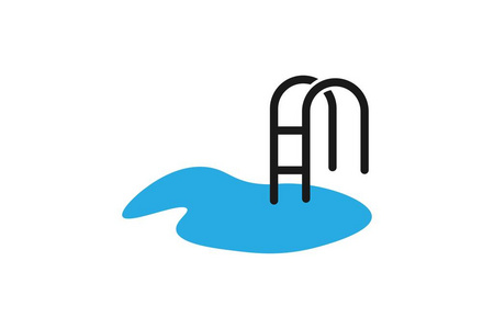 水楼梯海滩游泳池标志设计灵感隔离白色背景