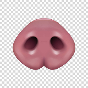 超可爱猪小屁矢量逼真的3d 粉红色滑稽猪鼻子图标特写在透明网格背景