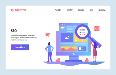 矢量网站线形艺术设计模板。搜索引擎优化和内容营销。登陆页面概念为网站和移动开发。现代平面插图