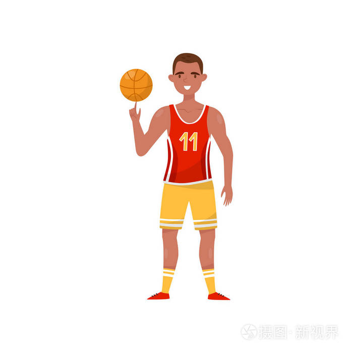 男篮球运动员, 职业运动员在制服与球, 活跃体育生活方式概念向量例证