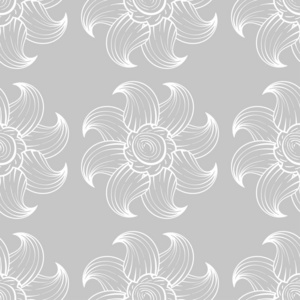 灰色和白色的花饰。 纺织品和壁纸的无缝图案