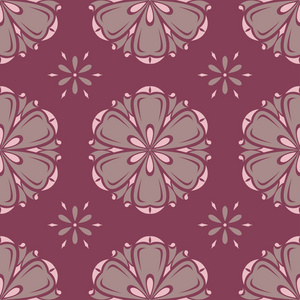 花卉无缝图案。 紫红色背景，具有壁纸纺织品和织物的花卉设计元素