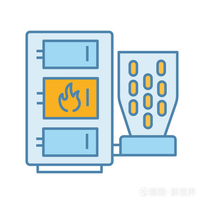 球团锅炉颜色图标. 中央供暖系统. 固体燃料锅炉.