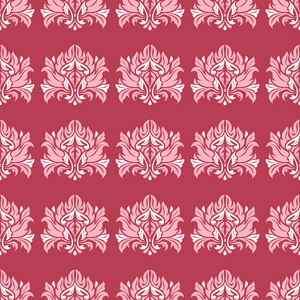 红色花卉无缝图案。 壁纸纺织品和织物的浅红色和米色背景