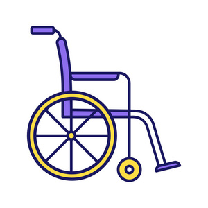 轮椅颜色图标。 无效的椅子。 轮椅。 残疾问题。 残疾设备。 流动援助。 孤立矢量插图