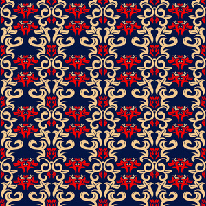 花卉无缝图案。 壁纸纺织品和织物的红色和蓝色背景