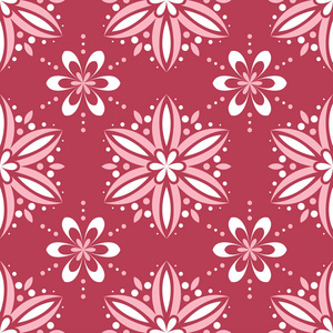 红色和米色的花背景。 壁纸纺织品和织物的彩色无缝图案