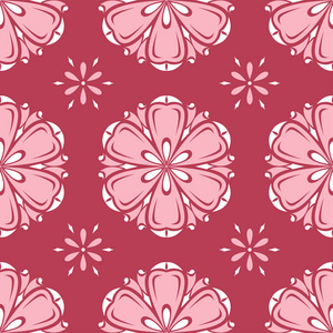 红色花卉无缝图案。 壁纸纺织品和织物的浅红色和米色背景